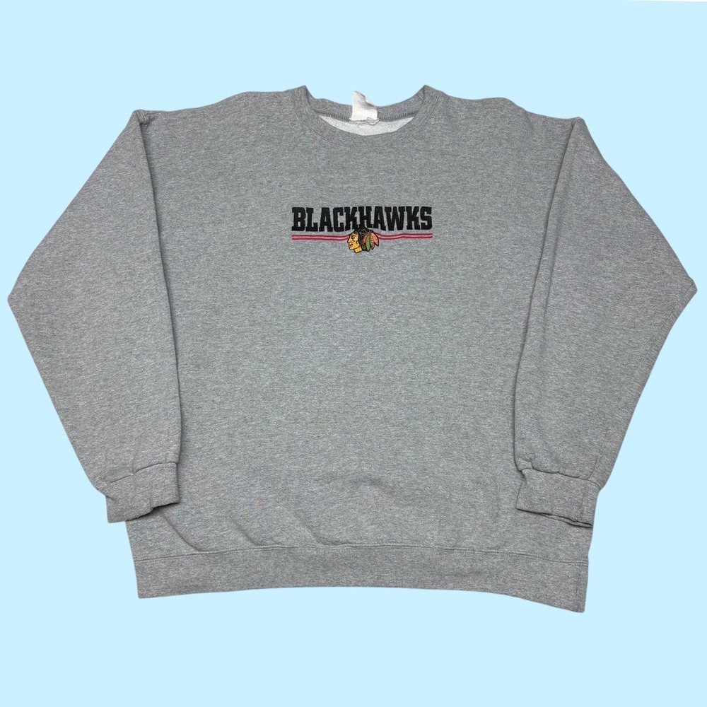 Majestic Chicago Blackhawks Sweatshirt Mens XL Gray Embroidered Crewneck NHL